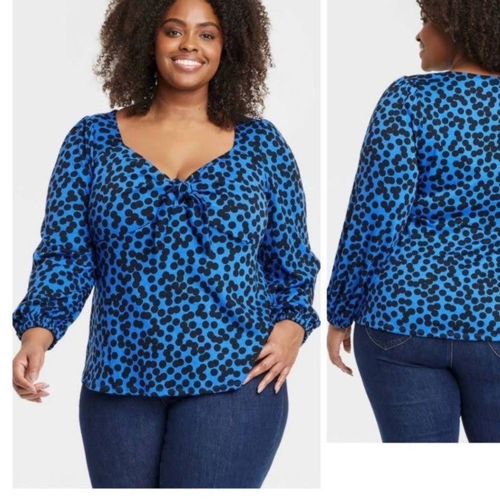 Ava & Viv Blue and Black polka dot top - 2x